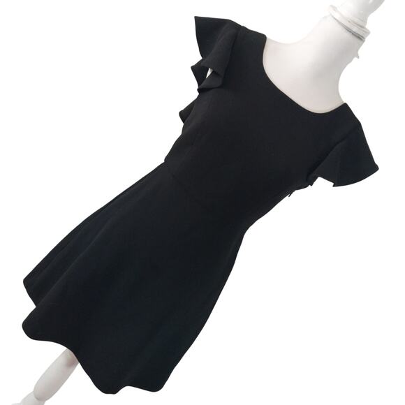 BCBGENERATION! RICH BLACK RUFFLED OPEN BACK A-LINE MINI DRESS, STUNNING! SZ 2 - Picture 1 of 10